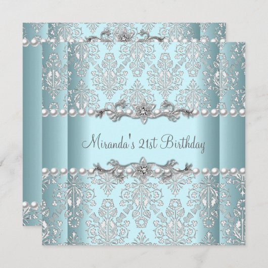 21e verjaardag Blauwgroen blauwe parelzilver Kaart (Voorkant / Achterkant)