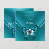 21e verjaardag Blauwgroen blauwe zijde witte juwee Kaart (Voorkant / Achterkant)