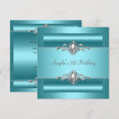 21e verjaardag Blauwgroen blauwe zilveren pareljuw Kaart (Voorkant / Achterkant)