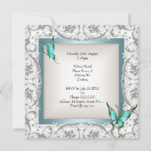 21e verjaardag Blauwgroen Floral Butterfly Silver  Kaart (Achterkant)