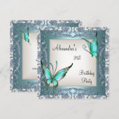 21e verjaardag Blauwgroen Floral Butterfly Silver  Kaart (Voorkant / Achterkant)