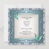 21e verjaardag Blauwgroen Floral Butterfly Silver  Kaart (Achterkant)