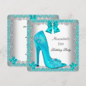 21e verjaardag Blauwgroen hoge-hiel-zilverzijde Kaart (Voorkant / Achterkant)