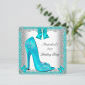 21e verjaardag Blauwgroen hoge-hiel-zilverzijde Kaart (Staand voorkant)