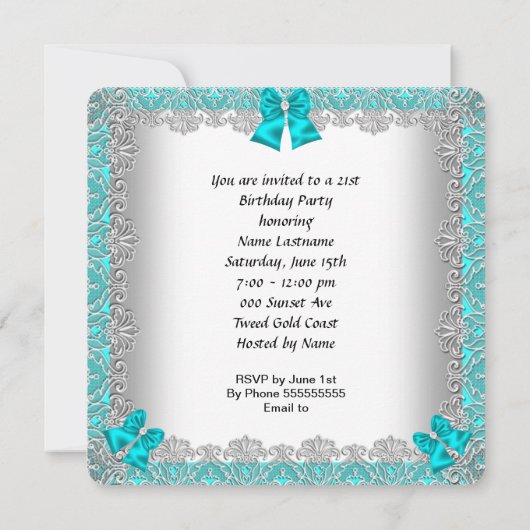 21e verjaardag Blauwgroen hoge-hiel-zilverzijde Kaart (Achterkant)