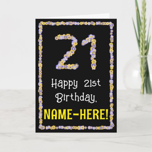 21e verjaardag: bloemennummer, eigen naam kaart (Voorkant)