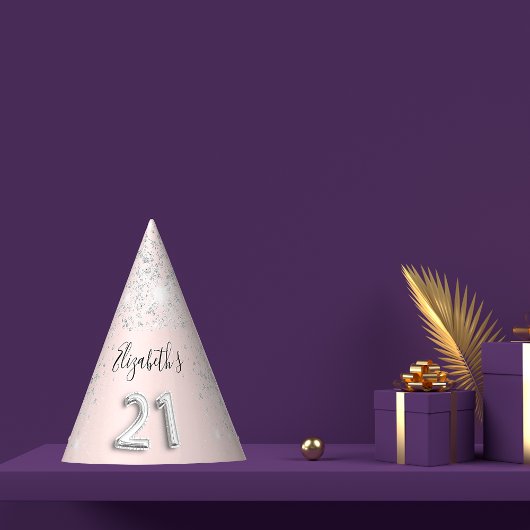 21e verjaardag blozen roze glitter stofnaam feesthoedjes
