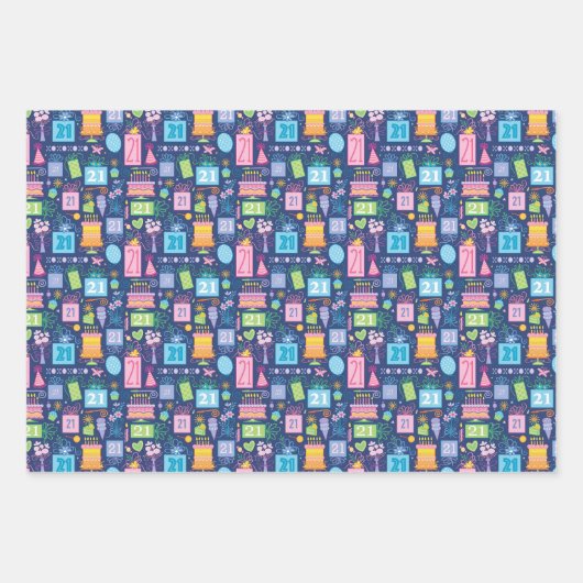 21e verjaardag Blue Cake Cadeaus ballonnen Inpakpapier Vel (Voorkant 3)