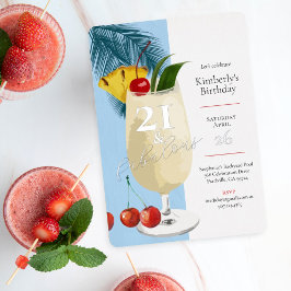 21e verjaardag Blue Cocktail Party Folie Uitnodiging