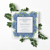 21e verjaardag Blue Hydrangeas Waterverf Party Inv Kaart