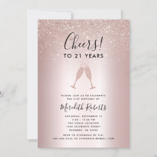 21e verjaardag Blush Glitter Champagne Toast Invit