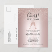 21e verjaardag Blush Glitter Champagne Toast Invit Briefkaart (Voorkant / Achterkant)