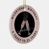 21e verjaardag Blush Glitter Champagne Toast Name Keramisch Ornament (Rechts)