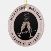 21e verjaardag Blush Glitter Champagne Toast Name Keramisch Ornament (Links)
