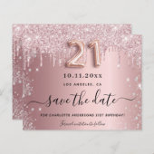 21e verjaardag blush glitter save the date kaart (Voorkant / Achterkant)