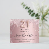21e verjaardag blush glitter save the date kaart (Staand voorkant)
