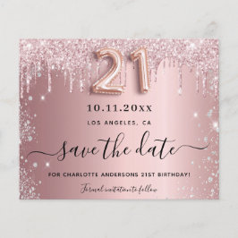 21e verjaardag blush glitter save the date kaart