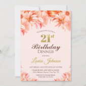 21e verjaardag Blush Pink Gold Floral Dinner Party Kaart (Voorkant)