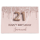21e verjaardag blush roze glitter druppels groot cadeauzakje (Voorkant)