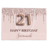 21e verjaardag blush roze glitter druppels groot cadeauzakje (Achterkant)