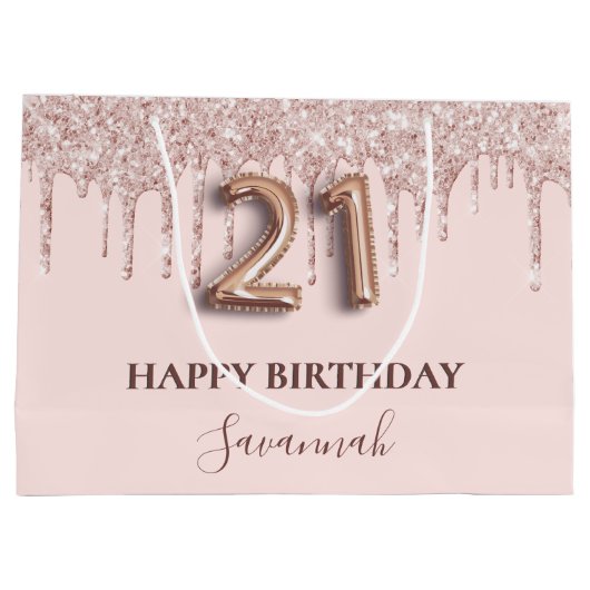 21e verjaardag blush roze glitter druppels groot cadeauzakje (Achterkant)