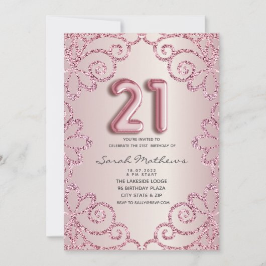 21e verjaardag Blush Roze Glitter Prinses Kaart (Voorkant)