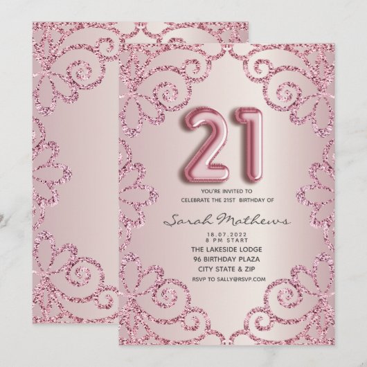 21e verjaardag Blush Roze Glitter Prinses Kaart (Voorkant / Achterkant)