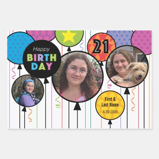 21e Verjaardag Bright Ronde Ballonnen Poster Inpakpapier Vel (Voorkant)