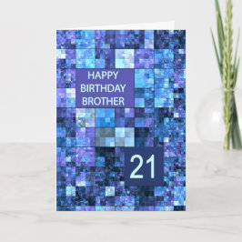 21e verjaardag broeder, blauwe vierkanten, kaart