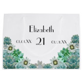 21e verjaardag cactus bloemen vetplanten wit groot cadeauzakje (Voorkant)