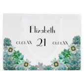 21e verjaardag cactus bloemen vetplanten wit groot cadeauzakje (Achterkant)