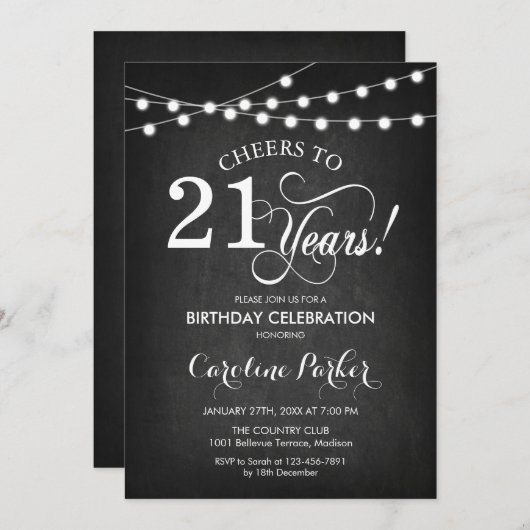 21e verjaardag - Chalkboard Zwart Wit Kaart (Voorkant / Achterkant)