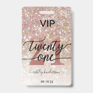 21e Verjaardag Champagne Glitter VIP Badge