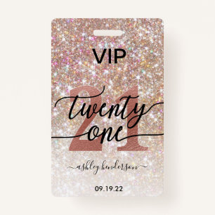 21e verjaardag Champagne Glitter VIP Badge