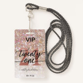 21e verjaardag Champagne Glitter VIP Badge (Voorkant met draagriem)