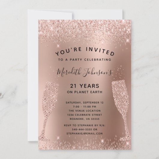 21e verjaardag Champagne Toast Roos Gold Glitter Kaart (Voorkant)