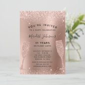 21e verjaardag Champagne Toast Roos Gold Glitter Kaart (Staand voorkant)