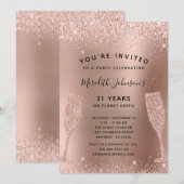 21e verjaardag Champagne Toast Roos Gold Glitter Kaart (Voorkant / Achterkant)