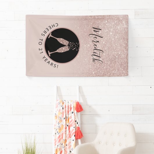 21e verjaardag Champagne Toast Verticaal glitter Spandoek (Insitu)