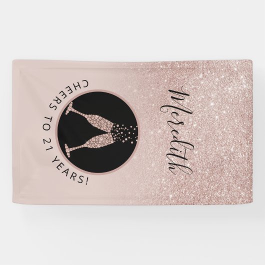 21e verjaardag Champagne Toast Verticaal glitter Spandoek (Horizontaal)