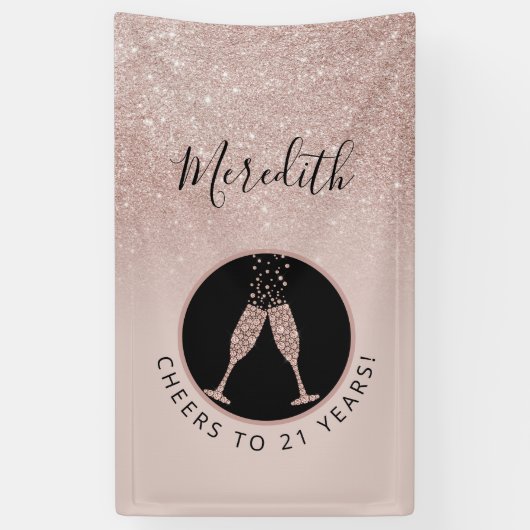 21e verjaardag Champagne Toast Verticaal glitter Spandoek (Verticaal)