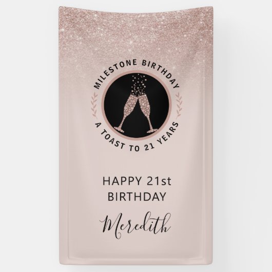 21e verjaardag Champagne Toast Verticaal glitter Spandoek (Verticaal)