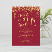 21e verjaardag - Cheers tot 21 jaar Gold Red Kaart (Staand voorkant)