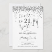 21e verjaardag - Cheers tot 21 jaar zilverwit Kaart (Voorkant)