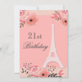 21e verjaardag Chic bloemig Parijs Eiffeltoren Kaart (Voorkant)