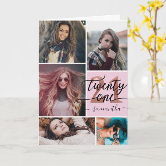 21e verjaardag Chic Photo Card Kaart (Gele Bloem)