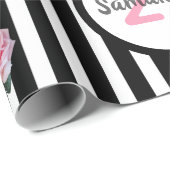 21e verjaardag chic roze rozen zwarte witte strepe cadeaupapier (Rol Hoek)