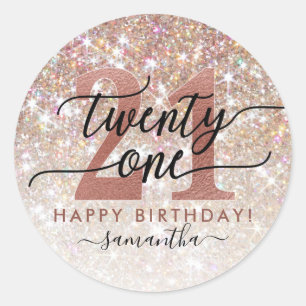 21e verjaardag chique glitter ombre ronde sticker