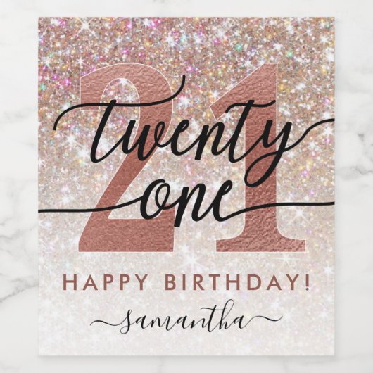 21e verjaardag chique glitter ombre wijn etiket (Enkel label)