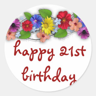 21e verjaardag collage van prachtige bloemen ronde sticker